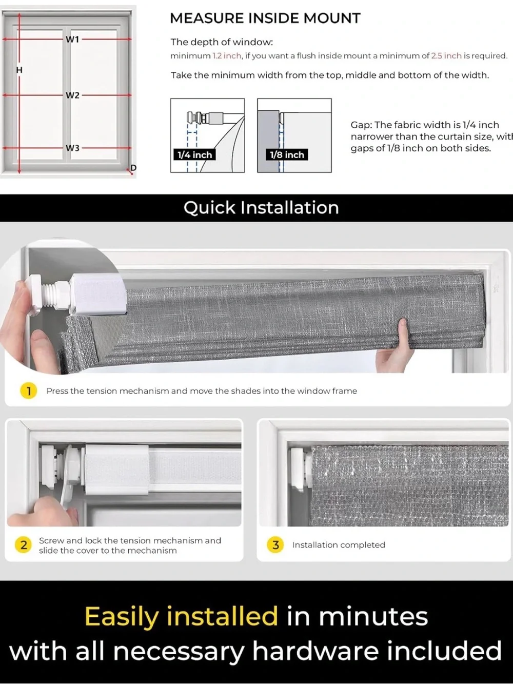 UNISHADES Grey Cordless No-Drill Roman Shade 34 W x 65H